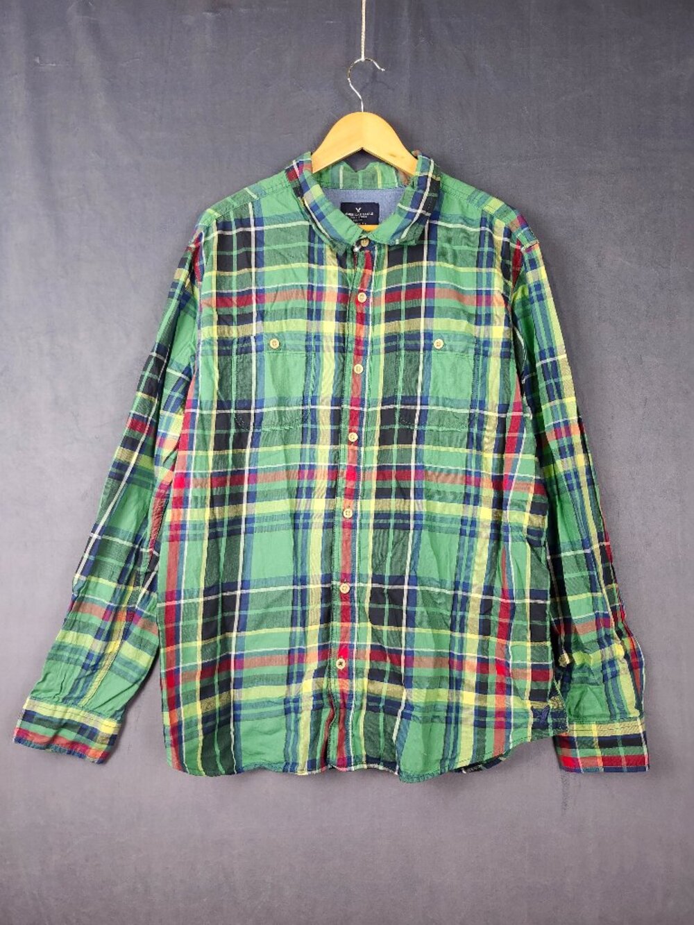 American Eagle Classic Fit Green Plaid Button Down Shirt Size XXL
